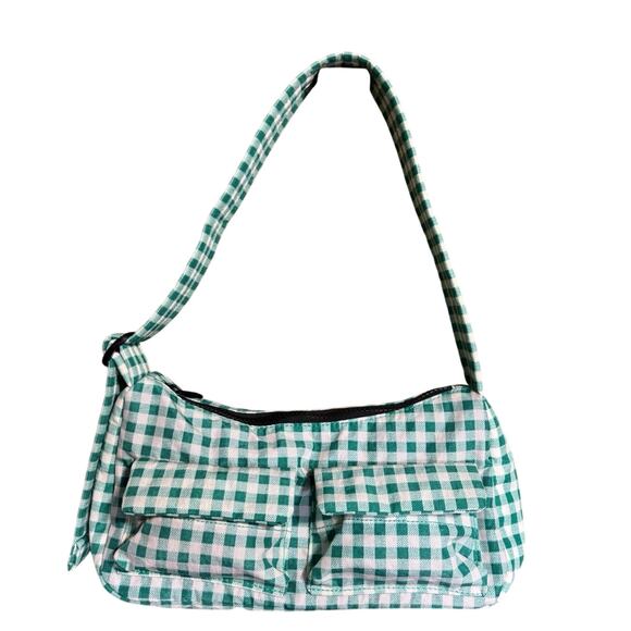 Baggu NWOT Cargo Shoulder Bag In Gingham Green White - Picture 7 of 11